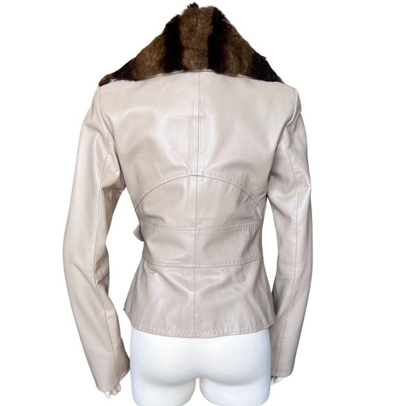 Cache Tan Leather Fitted Jacket W/Removable Fur Collar Size 10 NWT Rare Find!! - Picture 4 of 10